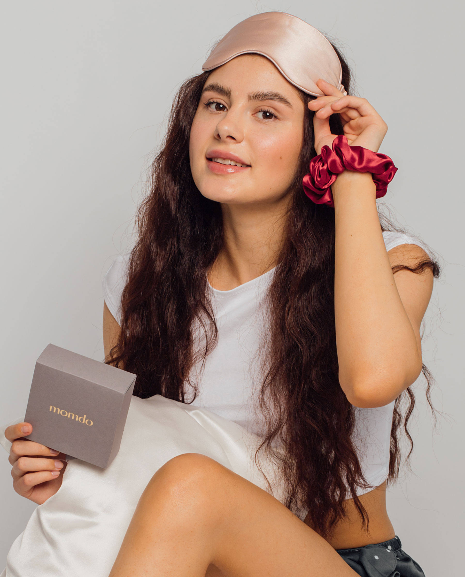 Шовкова маска для сну Беж - Зображення 4